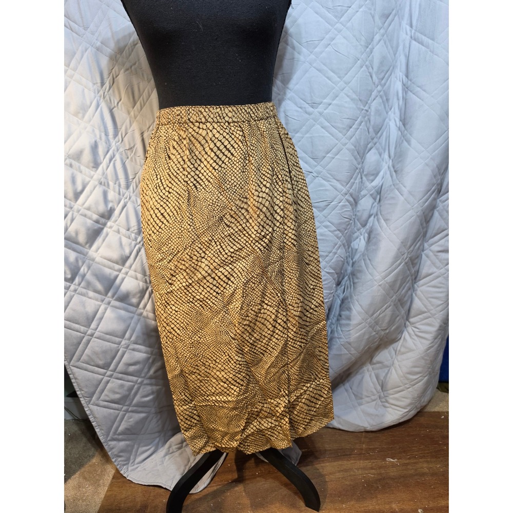 Castioni Italy Pure Silk Snakeskin Print Midi Skirt Brown Tan Size 40 (US 4)